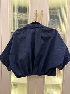 Navy Blue Cropped Button-Up Shirt