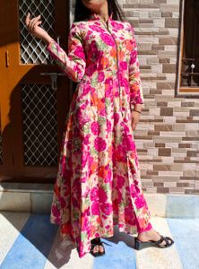 Magenta Ethnic Palazzo Pants and indo western slit