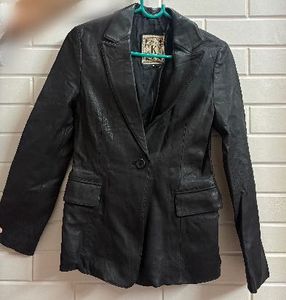 Classic Black Leather Blazer