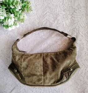 Stylish Olive Green Suede Hobo Bag