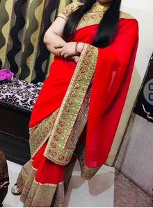 Heavy Bridal Saare With Beautiful Glitter Work