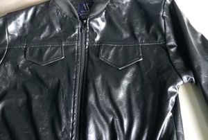 women's Black Faux Leather Bomber Jacket