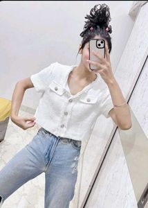 White Tweed Cropped Top