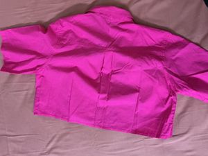 Bright Pink Cropped Button-Up Shirt