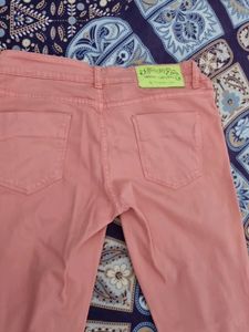 Peach Colour Straight Fit Denim Jeans