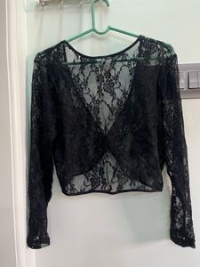 Black Lace Cropped Bolero Top
