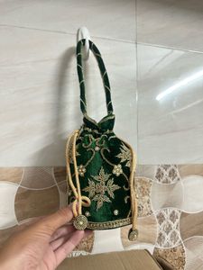 Emerald Green Embroidered Potli Bag