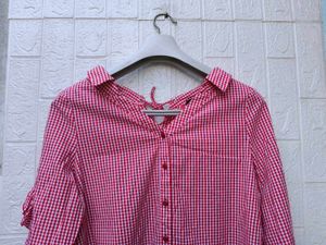 New with tag Korean Red Gingham Button-Up Shirt