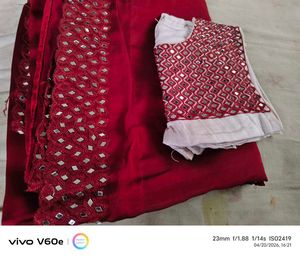 Elegant Red Saree with Mirror Work