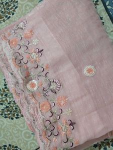 Beautiful Pink Saree with Embroidered Border