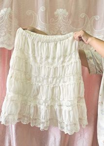 White Ruffle Lace Mini Skirt