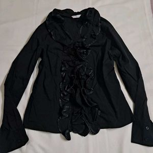 Y2k Vintage Gothic Grunge Black Ruffled Shirt Top