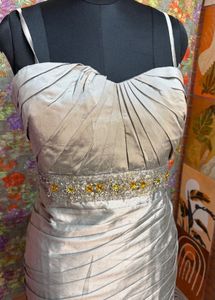 Elegant Silver Ruched beaded Cocktail Dress