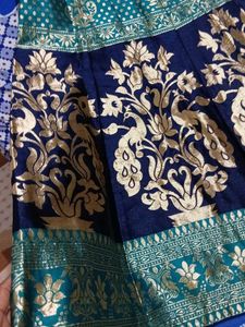 Elegant Teal &amp; Navy Peacock Brocade Lehenga