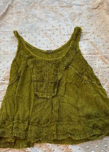 Boho Embroidered Green Kurta Top