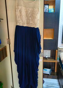 Elegant Blue &amp; White Embellished Gown