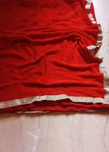 Elegant Red Saree with Gold Border