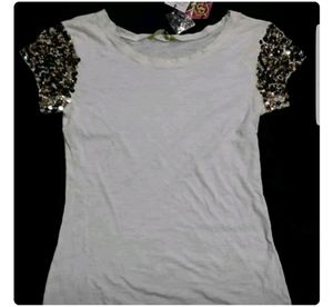 in point 799 new wid tag white sequins  sleeve top