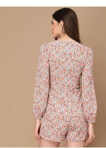 Floral Print Romper with Long Sleeves