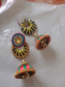Colorful Silk Thread Necklace with Earrings