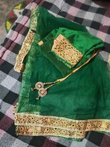 Elegant party Green mirror Saree with  Blouse