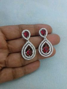 Elegant Red Stone Drop Earrings