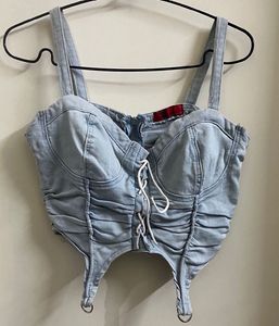 (sale live😍) Denim Lace-Up Bustier Top 💙🤌🏻