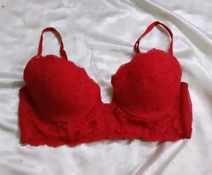 Lace Trimmed Red Bra