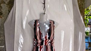 13175. Striped Deep V-Neck Mini Dress