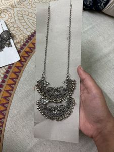 Oxidized Silver Jhumka Necklace