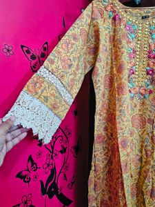 Yellow Printed Kurta Set with Dupatta
