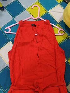 Vibrant Orange Button-Down Midi Dress