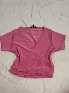 Cute Pink Ruffle Wrap crop Top