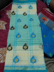 Elegant Embroidered Cotton Saree
