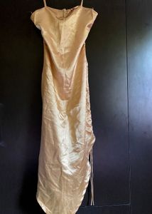 🌟⚜️Golden Satin Slit Cowl Neck Dress
