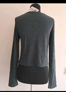 Ribbed Henley Long Sleeve Top
