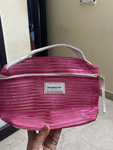 Elizabeth Arden Hot Pink And White Cosmetic Pouch