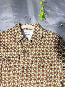 Cropped Geometric Print Denim  Jacket
