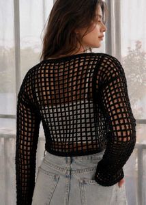 Handmade Black Crochet Mesh Top | Trendy Y2K Aesth