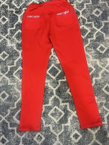 Vibrant Red Embellished Stretch Pants