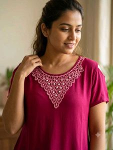 Stylish Pink Kurta with Embellished Neckline 15