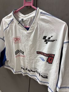 White Racing Graphic Long Sleeve Top