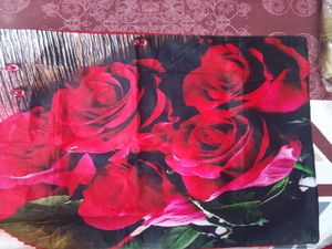 Vibrant Rose Print velvet bedsheet with pillows