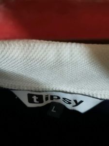 Navy Blue Long Sleeve Top with White Collar