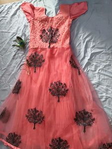 Elegant Peach Ethnic Gown with Tree Motif
