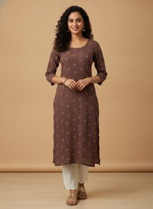 Elegant Brown Kurta with Leaf Print