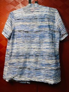 Blue Striped Short Sleeve Top &amp; Shrug Set