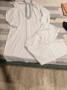 Men's White Kurta with Pants Set