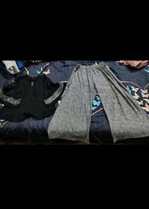 Stylish Black Kurta & Grey Palazzo Set