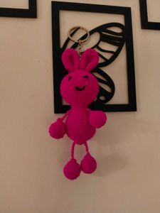Cute Pink Crochet Bunny Keychain